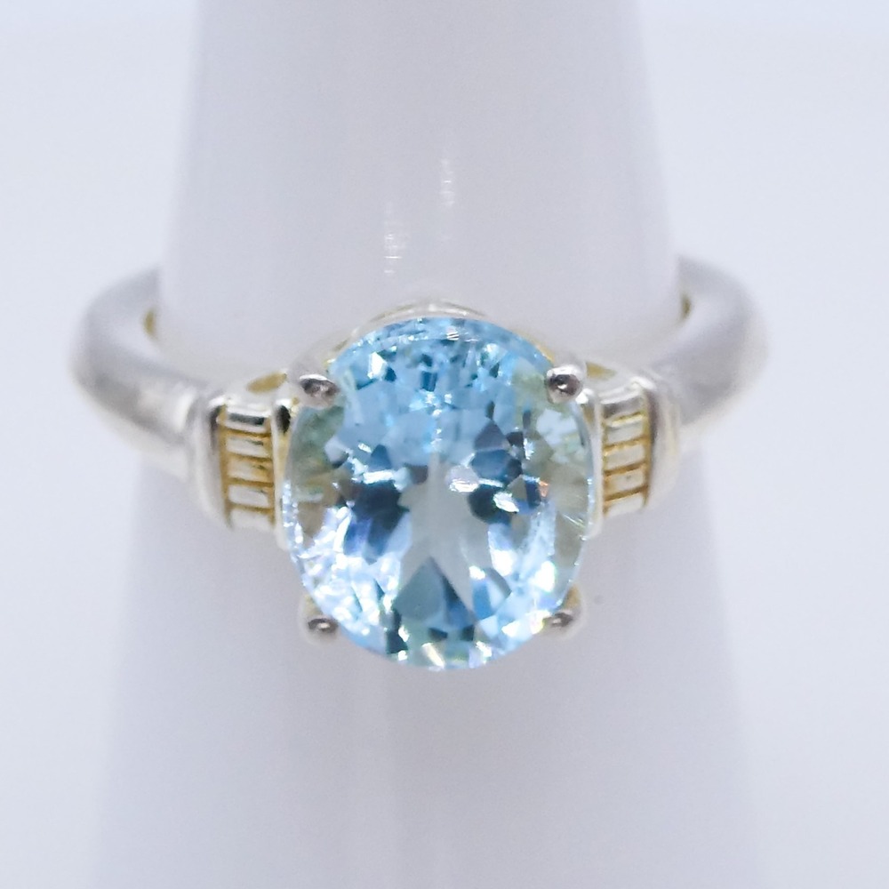 Blue Topaz Solitaire D'Joy Sterling Silver White Zircon 2.3 ctw Sz 6 Ring
